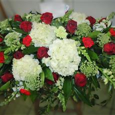 Red and White casket spray